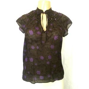 Theory Lalla C Top Blouse Printed Cap Sleeve M